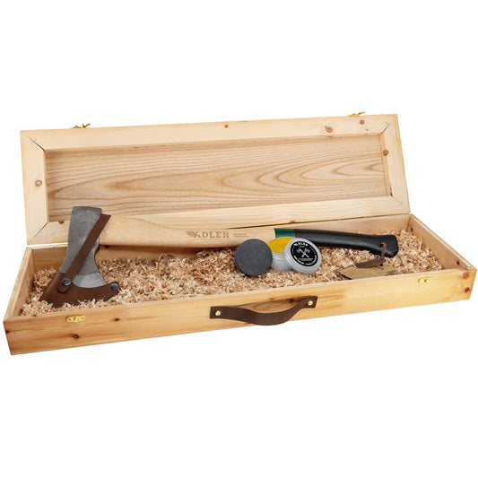 Axt Geschenke-Set Rheinlandaxt Spaltaxt geschmiedet hochwertig Zubehör Geschenkebox