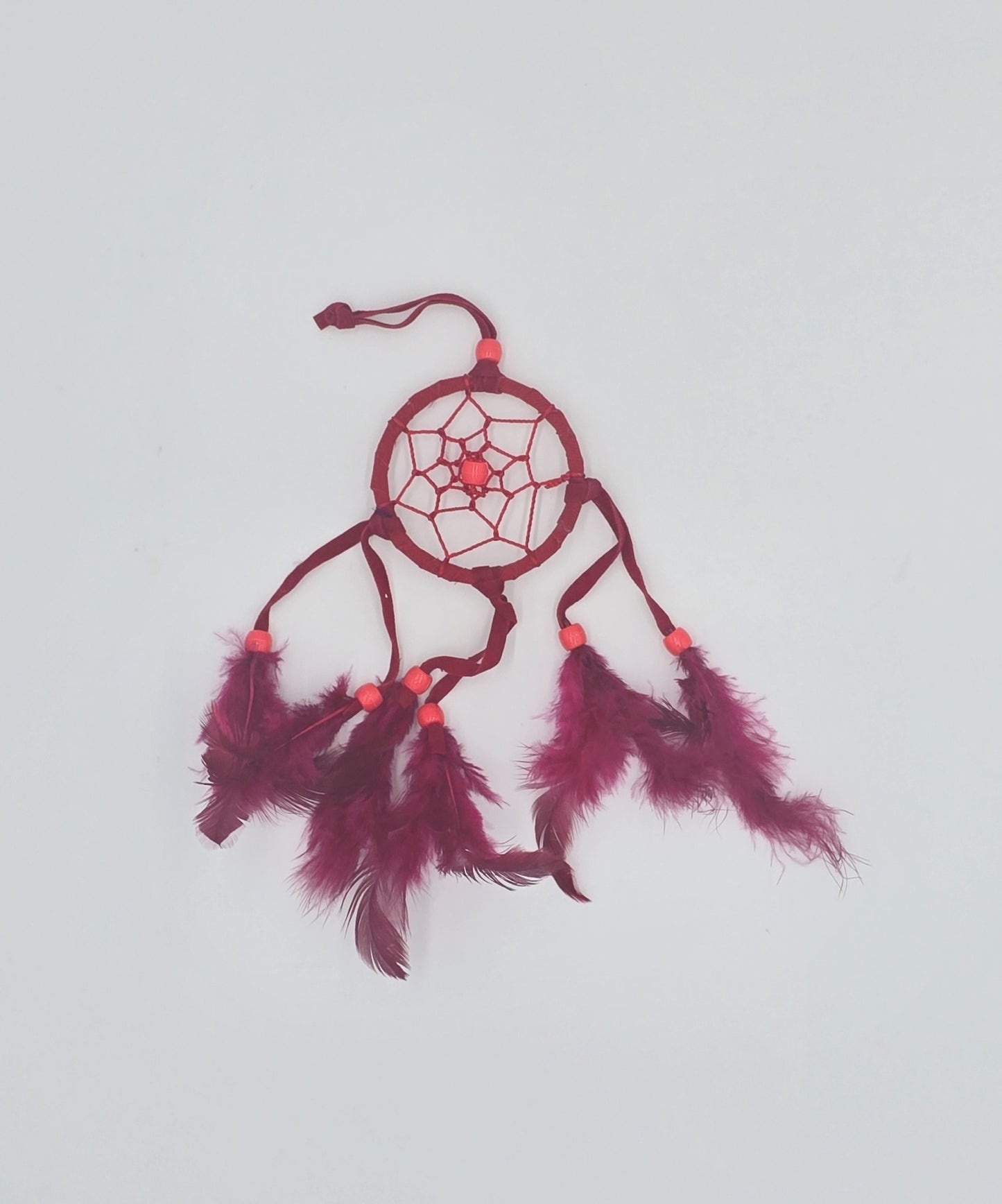 Traumfänger Bali 20x6x0,5 cm Dreamcatcher Rund rot weiß schwarz klein Rückspiegelanhänger