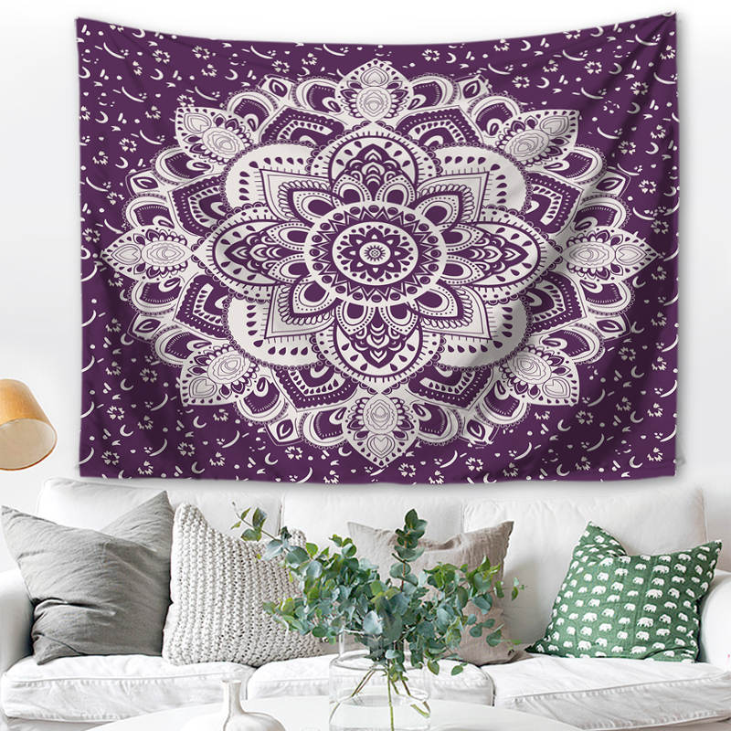Wandbehang Mandala indisch 200 x 150 cm Lila Polyester Wandtuch Wandteppich Tapisserie