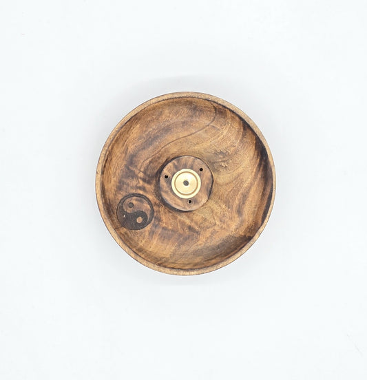 Räucherteller Räucherstäbchenhalter für Kegel und Stäbchen 12,5 cm Mangoholz Ying Yang