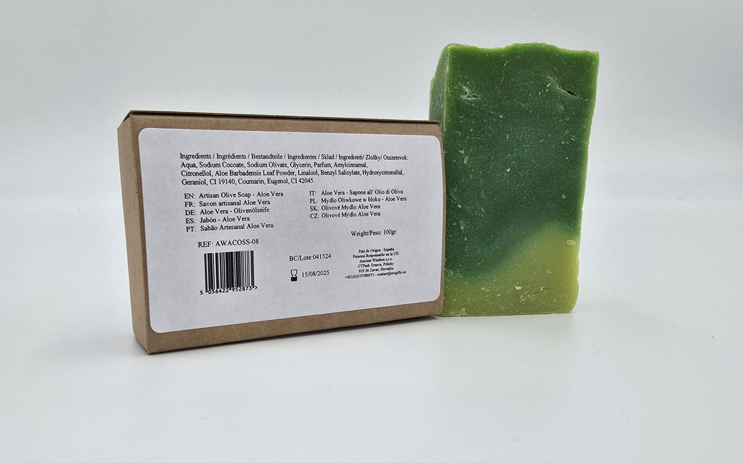Aloe-Vera Olivenölseife 100 Gramm Stück Grün 9x5x2,5 cm Feste Handseife