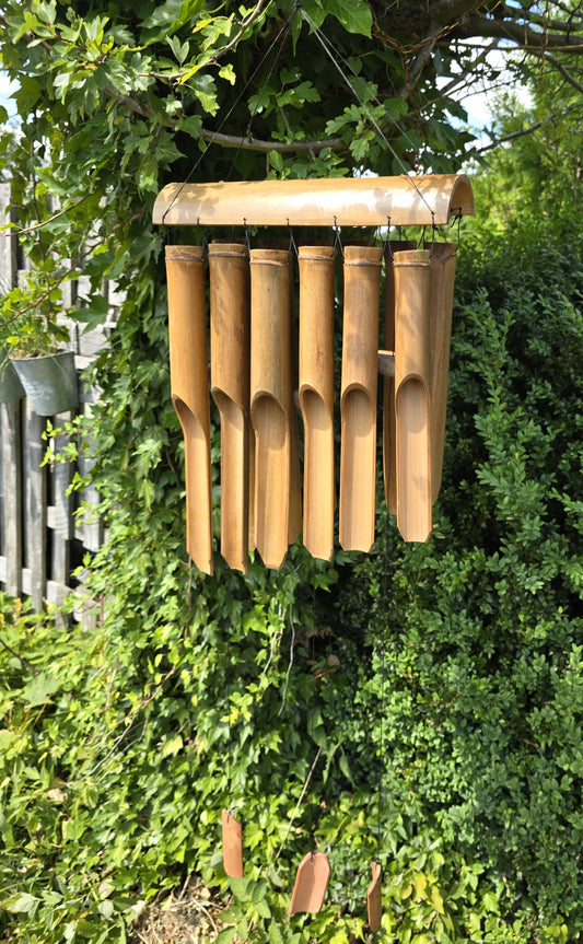 Bambus Windspiel XL 12 Röhren 117x33x 9,5cm braun Klangspiel Windorgel Holzwindspiel