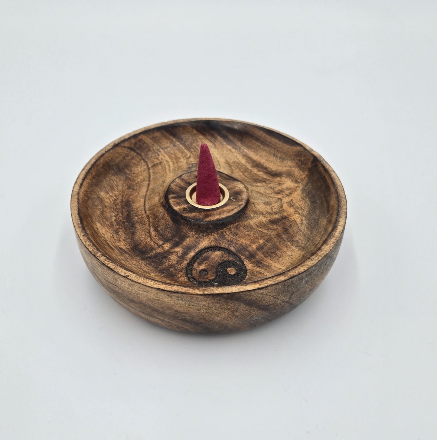 Räucherteller Räucherstäbchenhalter für Kegel und Stäbchen 12,5 cm Mangoholz Ying Yang