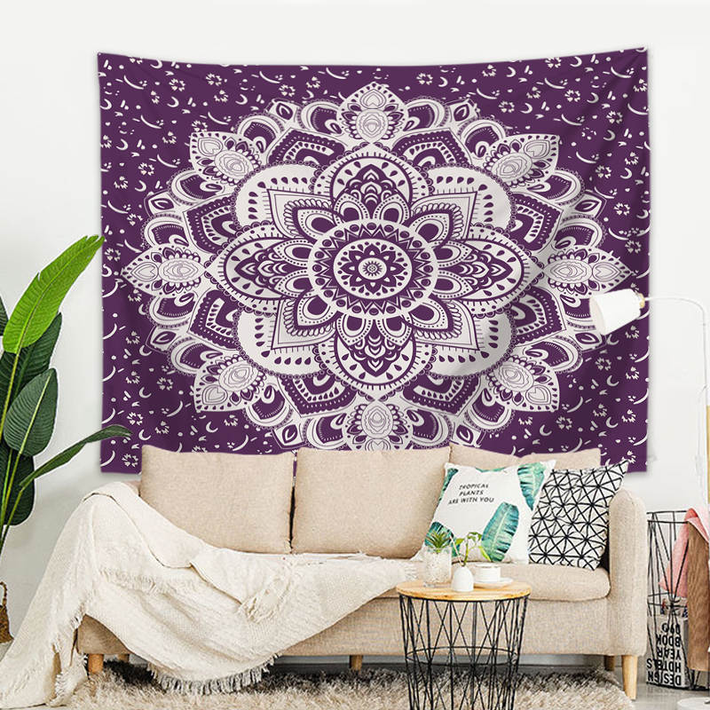 Wandbehang Mandala indisch 200 x 150 cm Lila Polyester Wandtuch Wandteppich Tapisserie