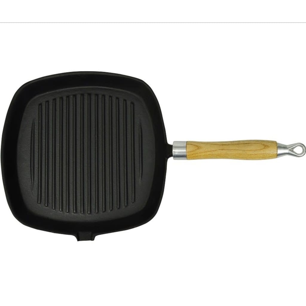 Grillpfanne mit Holzgriff Gusseisen 20 x 20 cm Schwarz Bratpfanne