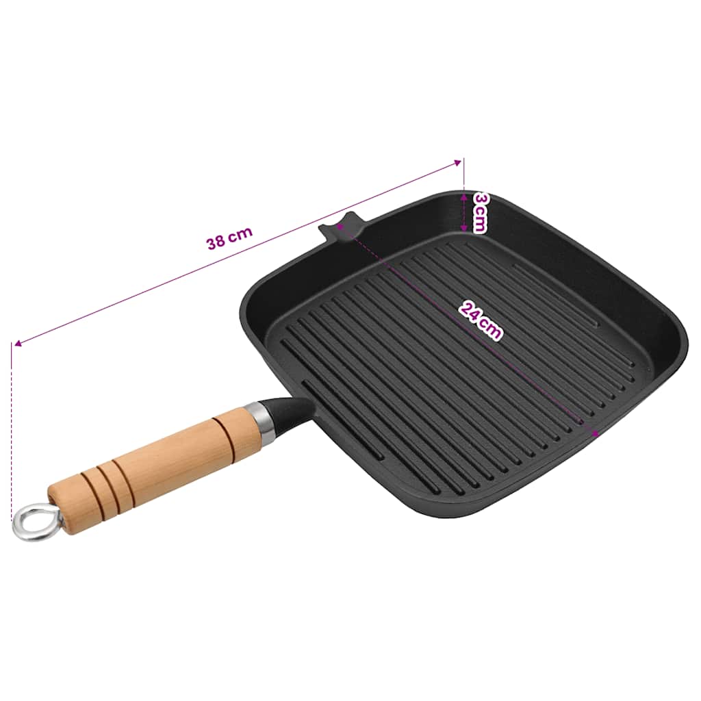 Grillpfanne mit Holzgriff Gusseisen 20 x 20 cm Schwarz Bratpfanne