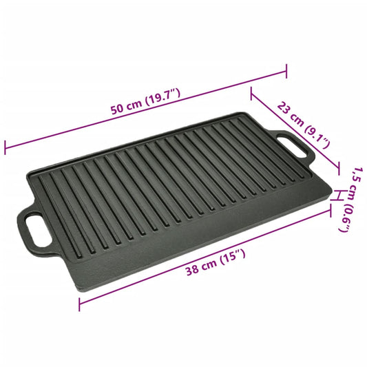 Grillplatte Wendeplatte Gusseisen 50 x 23 cm Antihaftbeschichtet Langlebig