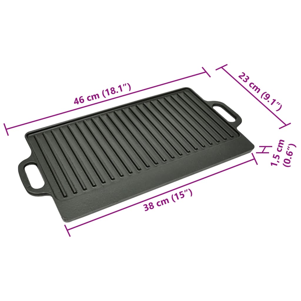 Grillplatte 2x Wendeplatte Gusseisen 46 x 23 cm Antihaftbeschichtet Langlebig