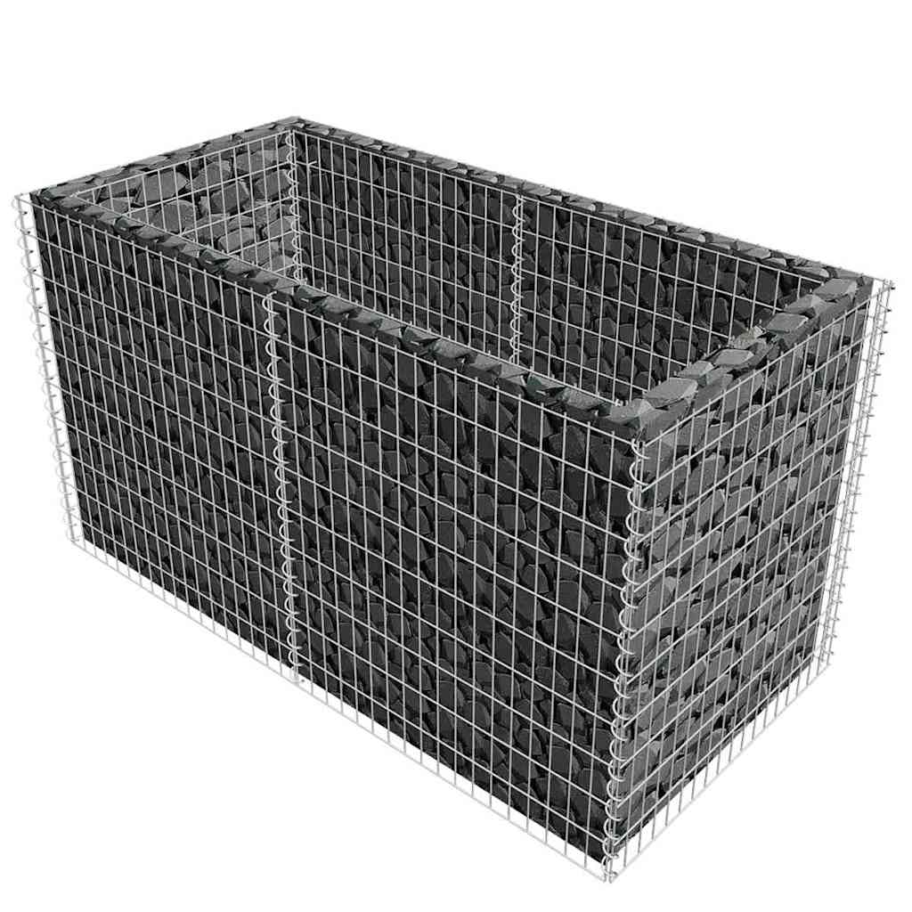 Gabionen Hochbeet Stahl 180×90×100 cm Silbern Pflanzkorb Steinkorb