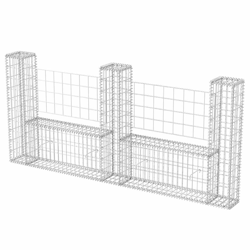 Gabionenzaun U-Form Stahl 240x20x100 cm Steinkorb Gabionenwand verzinkt Element