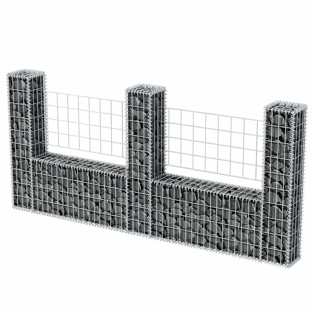 Gabionenzaun U-Form Stahl 240x20x100 cm Steinkorb Gabionenwand verzinkt Element