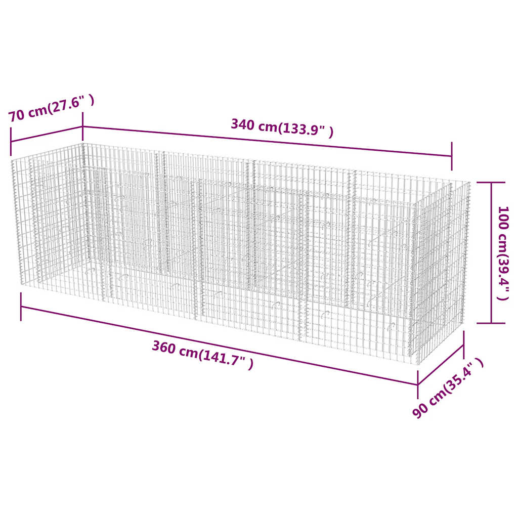 Gabionen Hochbeet Stahl 360×90×100 cm Steinkorb Blumenbeet Pflanzkübel