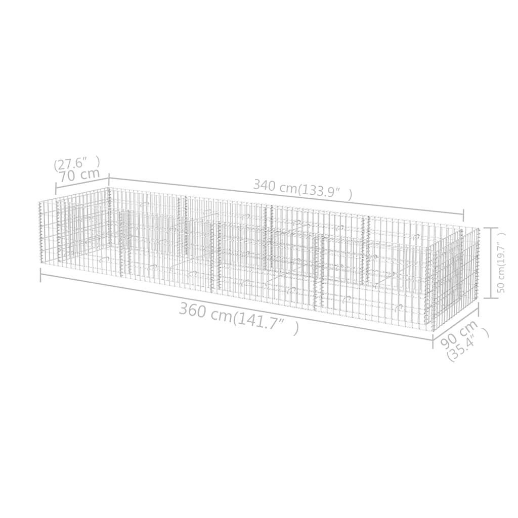 Gabionen-Hochbeet Stahl 360×90×50 cm Steinkorb Pflanzkorb Blumenbeet verzinkt