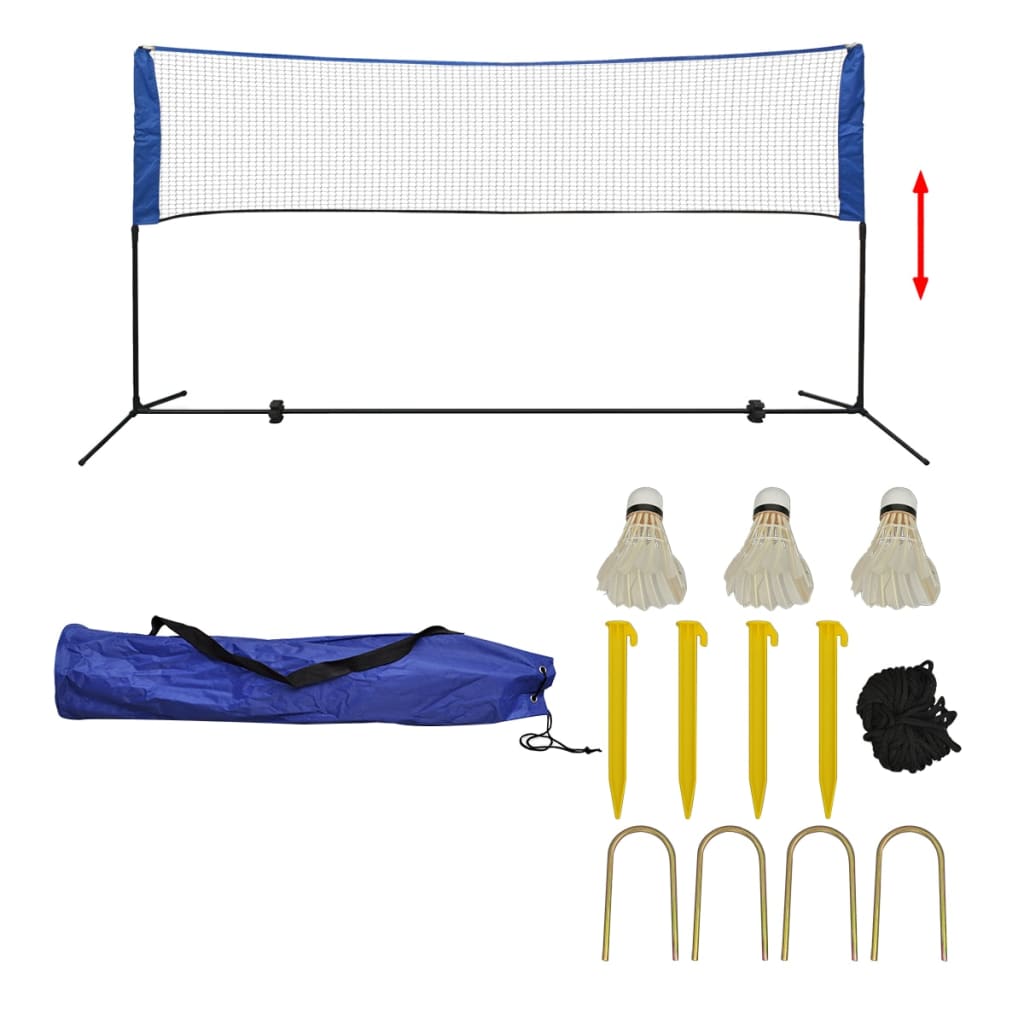 Badmintonnetz-Set 3 Federbälle 300 x 155 cm Stahlrahmen höhenverstellbar