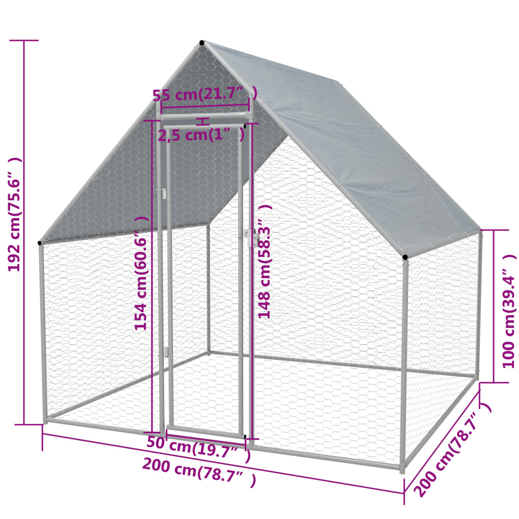 Hühnerkäfig Hühnerstall Stahl 2 x 2 x 1,92 m Auslauf Freigehege Tierkäfig Geflügelstall