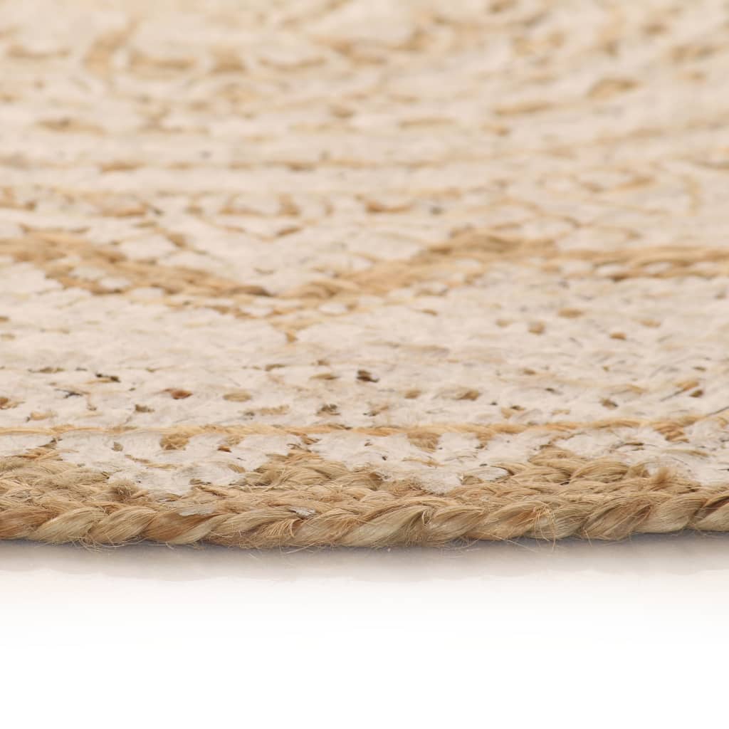 Teppich Jute geflochten 90 cm Rund Boho Retro Ethno geknüpft Mandala
