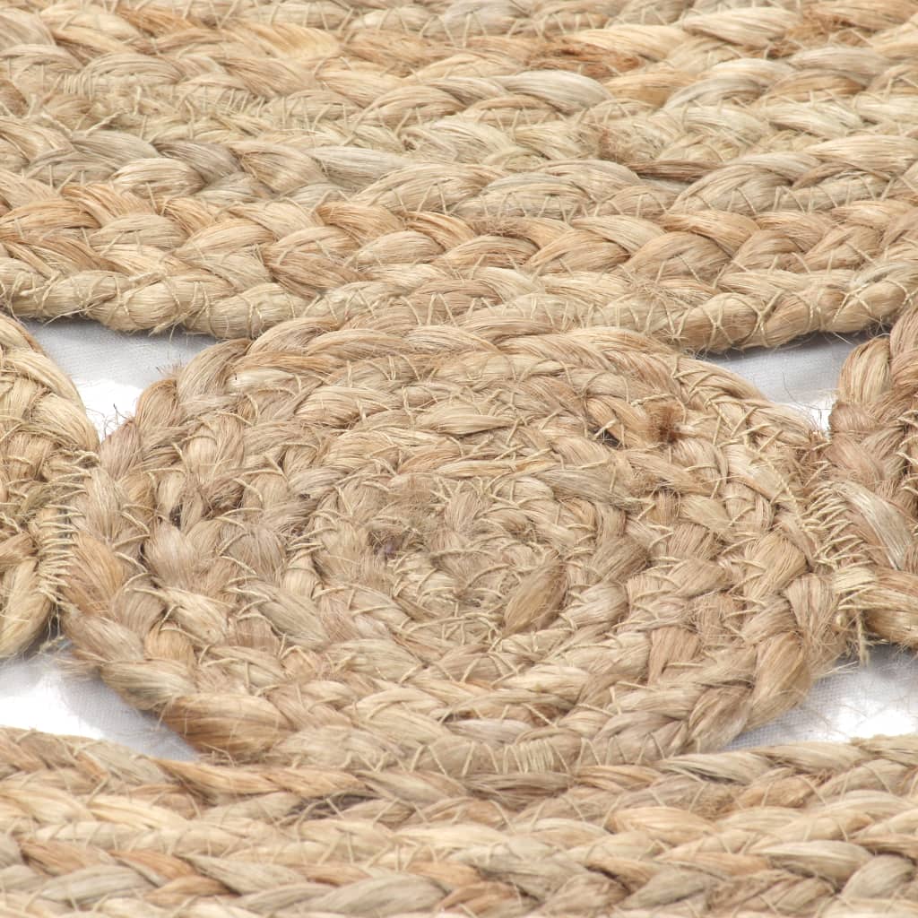 Teppich rund Flechtmuster Jute 90 cm Rund Retro Boho natur braun