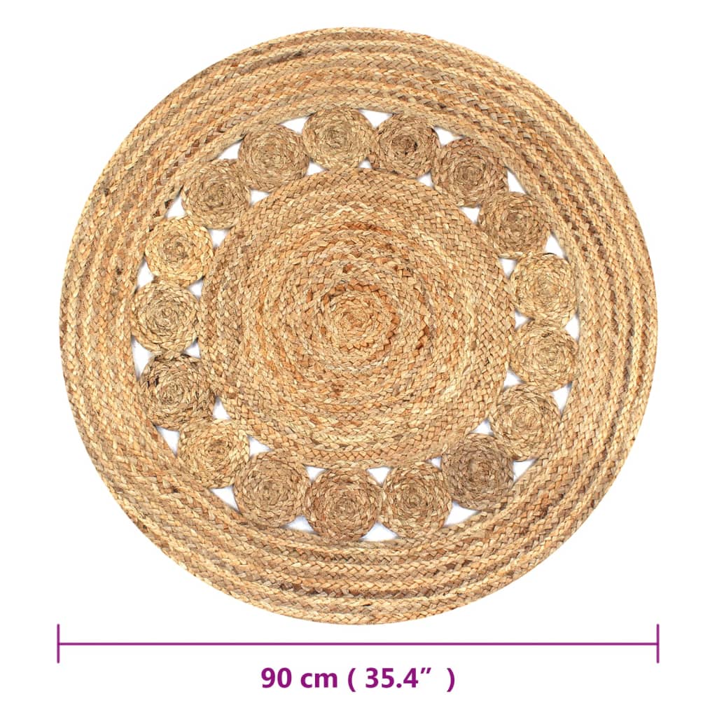 Teppich rund Flechtmuster Jute 90 cm Rund Retro Boho natur braun