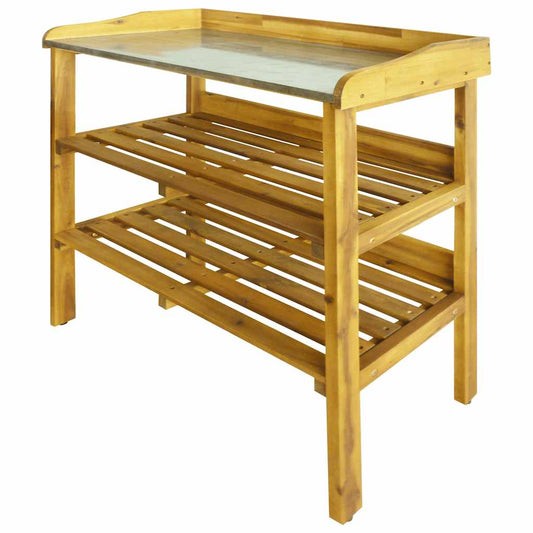 vidaXL Planting Table with 2 Shelves, Acacia Solid Wood and Zinc