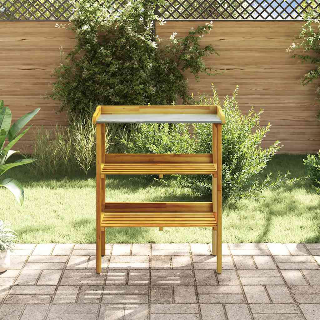 Pflanztisch 2 Ablageböden Akazie 76 x 37 x 92 cm Massivholz Zink Arbeitstisch