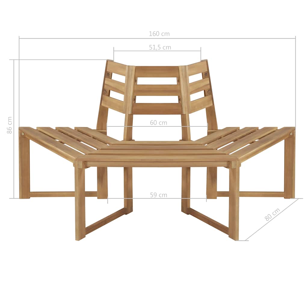 Baumbank Halb-Hexagonal 160 cm Gartenbank Massivholz Akazie