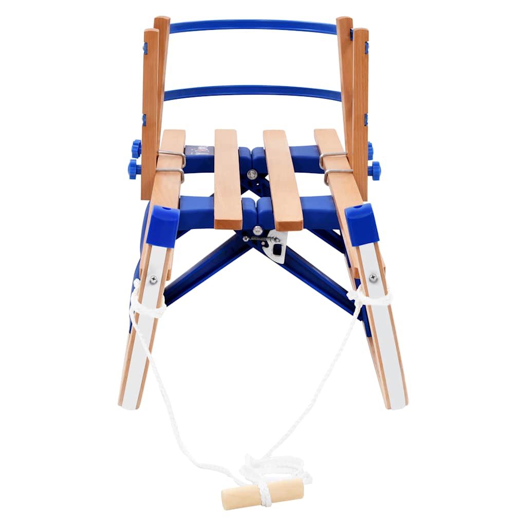 Klappschlitten mit Rückenlehne Holz 110 cm Holzschlitten klappbar faltbar blau