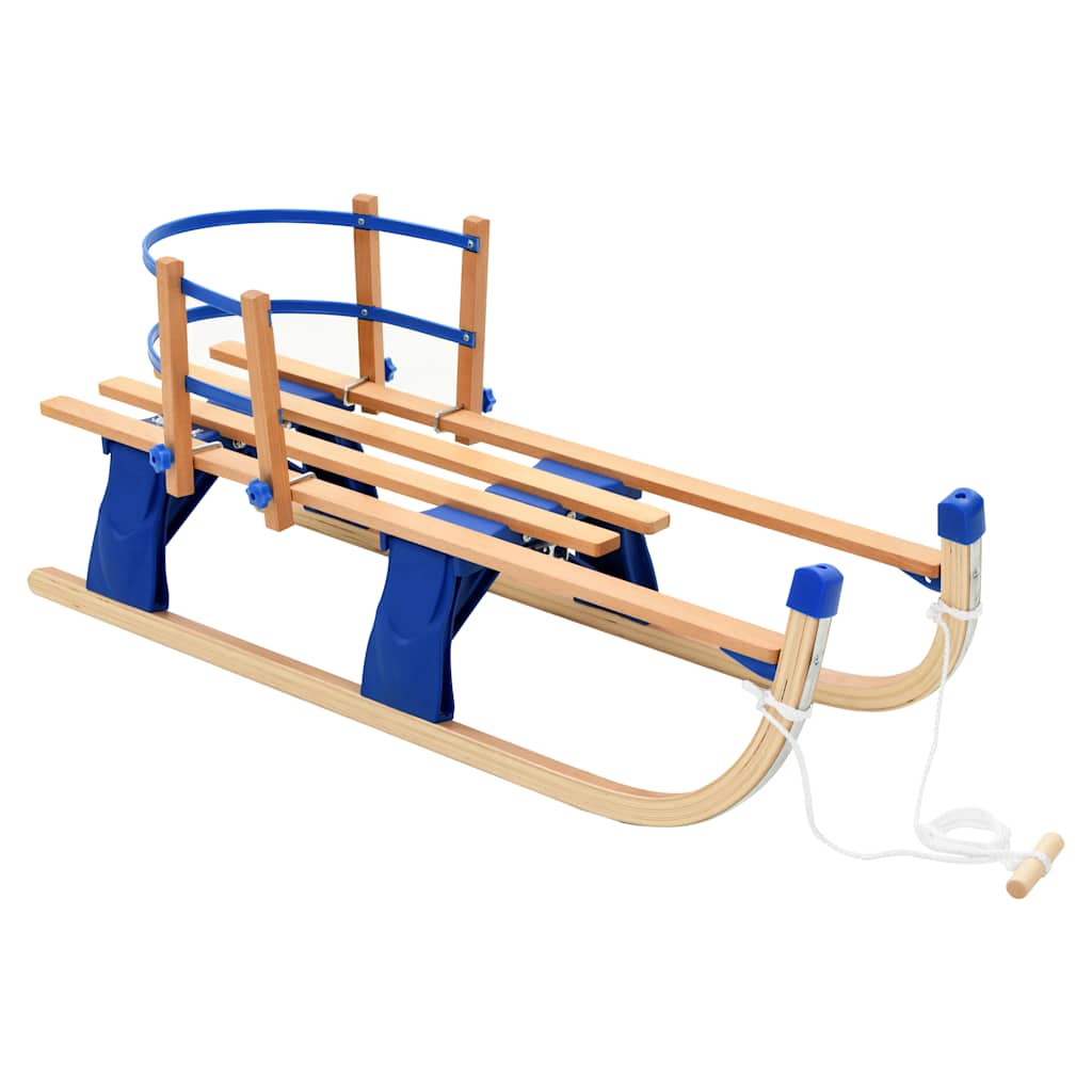Klappschlitten mit Rückenlehne Holz 110 cm Holzschlitten klappbar faltbar blau