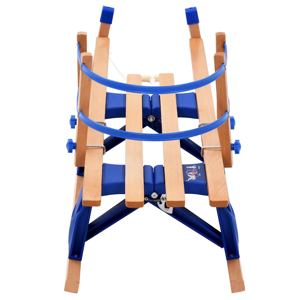 Klappschlitten mit Rückenlehne Holz 110 cm Holzschlitten klappbar faltbar blau