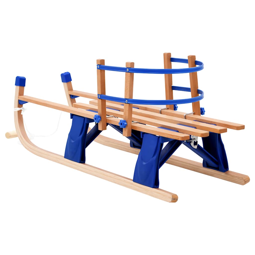 Klappschlitten mit Rückenlehne Holz 110 cm Holzschlitten klappbar faltbar blau