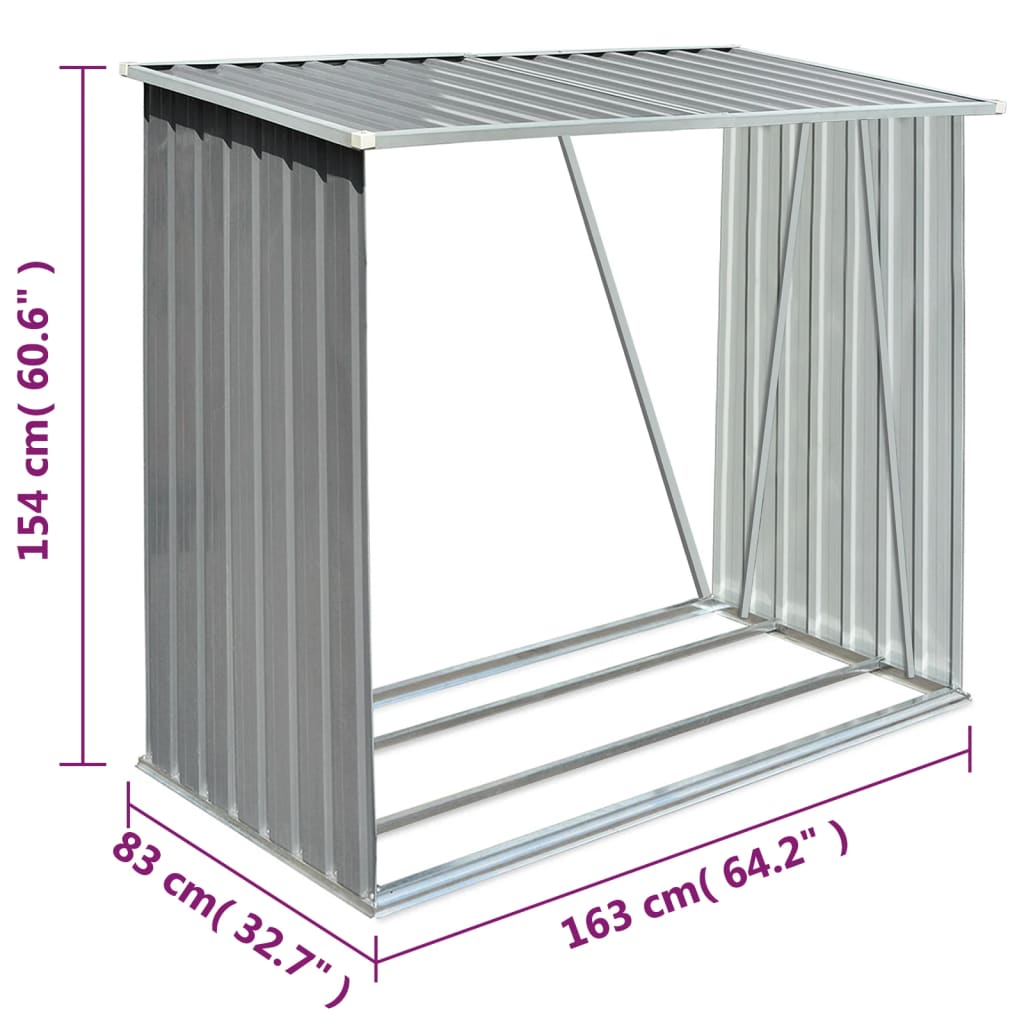 Brennholzlager Verzinkter Stahl 163x83x154 cm Grau Holzlager Feuerholz