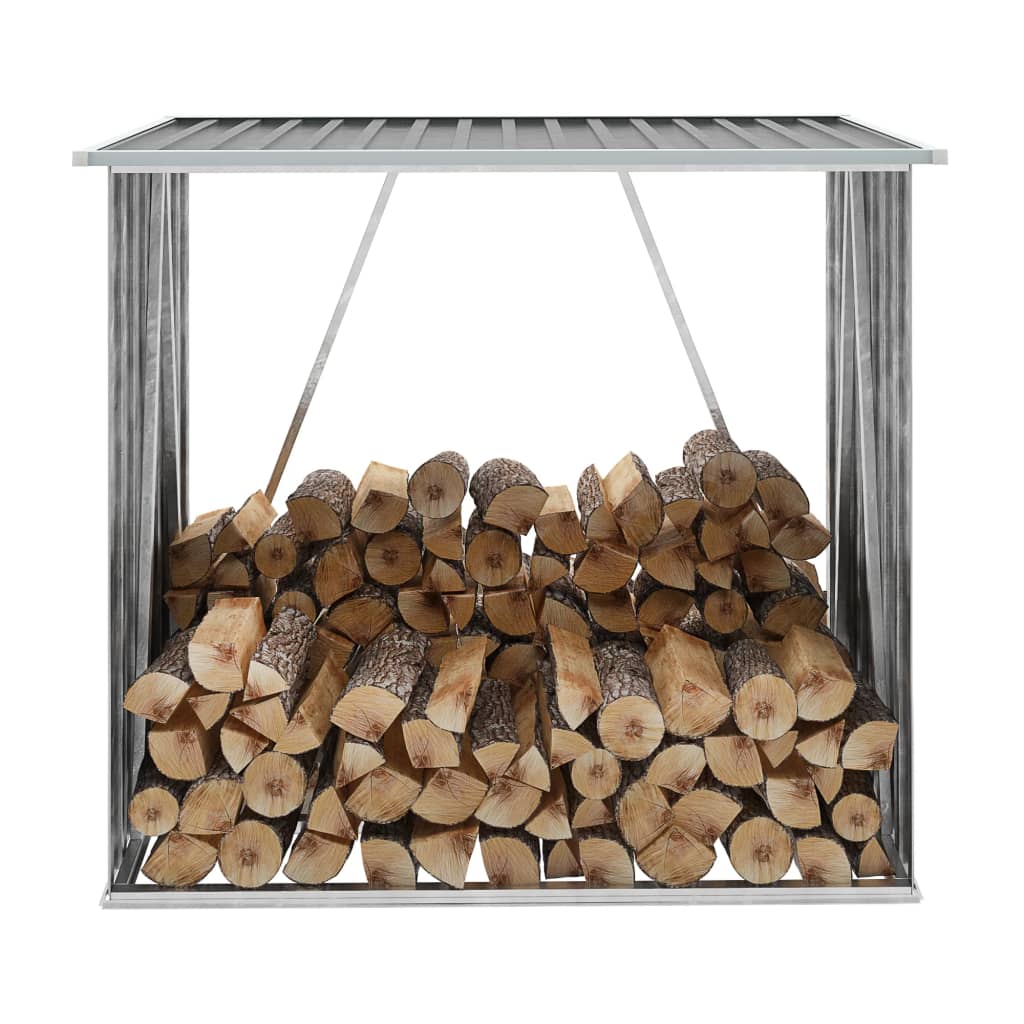 Brennholzlager Verzinkter Stahl 163x83x154 cm Grau Holzlager Feuerholz