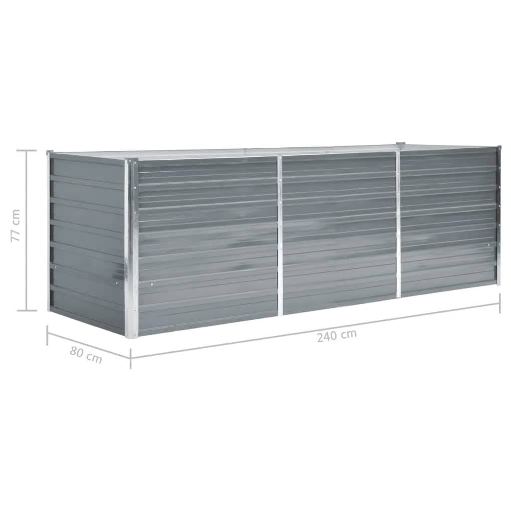 Garten-Hochbeet Verzinkter Stahl 240x80x77 cm Grau Blumenkasten Pflanzkübel