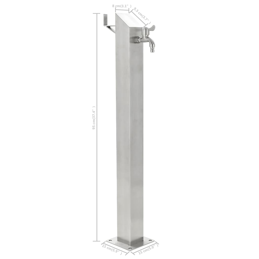 Wasserzapfsäule Edelstahl 8x8x95 cm Garten Wasserhahn Zapfsäule Silber