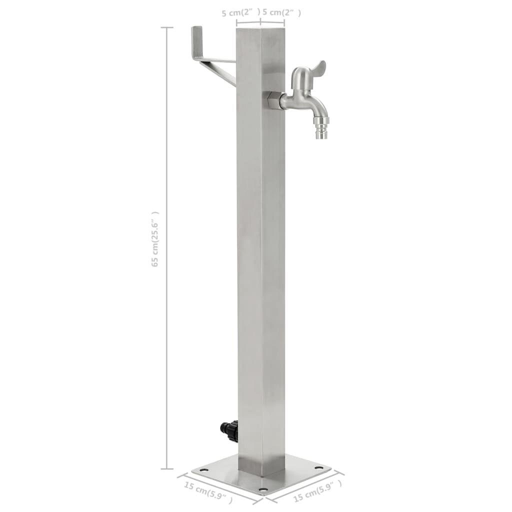 Wasserzapfsäule Edelstahl 5x5x65 cm Garten Wasserhahn Zapfstelle Silber
