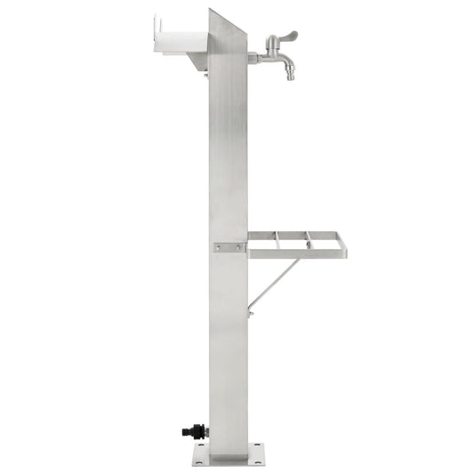 Wassersäule Edelstahl 8x8x95 cm Wasserhahn mit Ablage Garten Zapfsäule