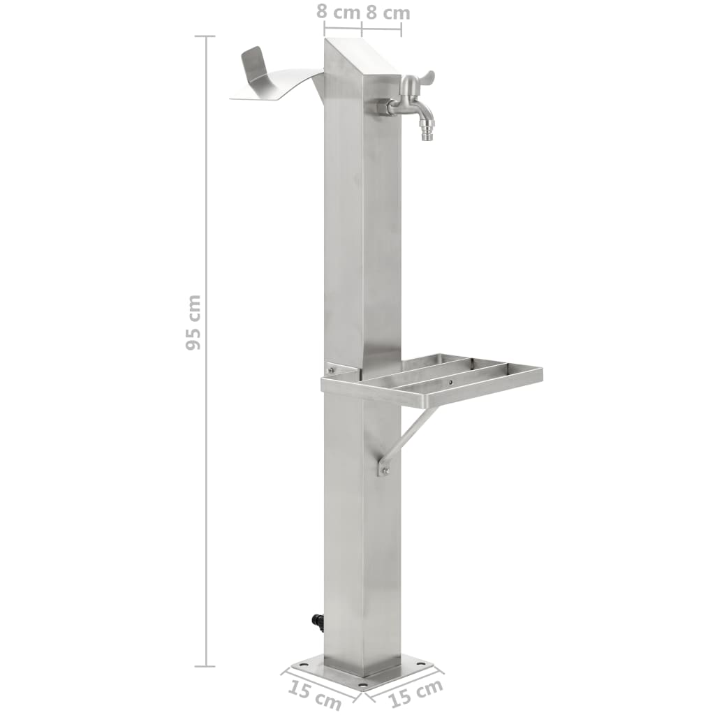 Wassersäule Edelstahl 8x8x95 cm Wasserhahn mit Ablage Garten Zapfsäule