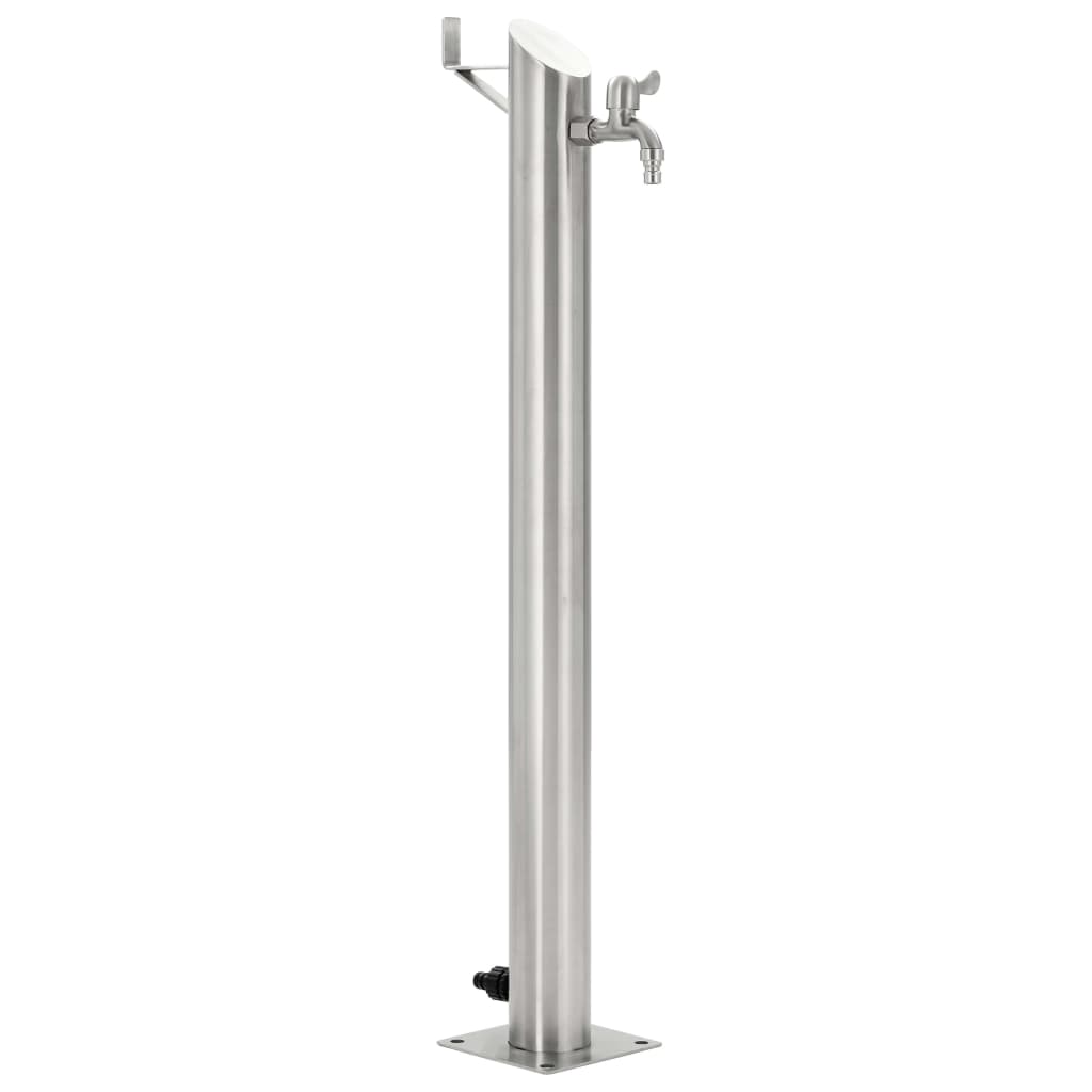Garten-Wassersäule Edelstahl Rund 7,6 x 95 cm silbern Zapfsäule Wasserspender