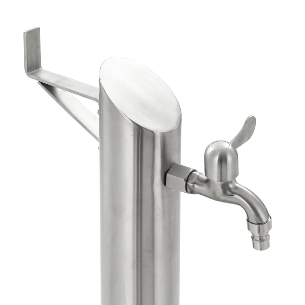 Garten-Wassersäule Edelstahl Rund 7,6 x 95 cm silbern Zapfsäule Wasserspender