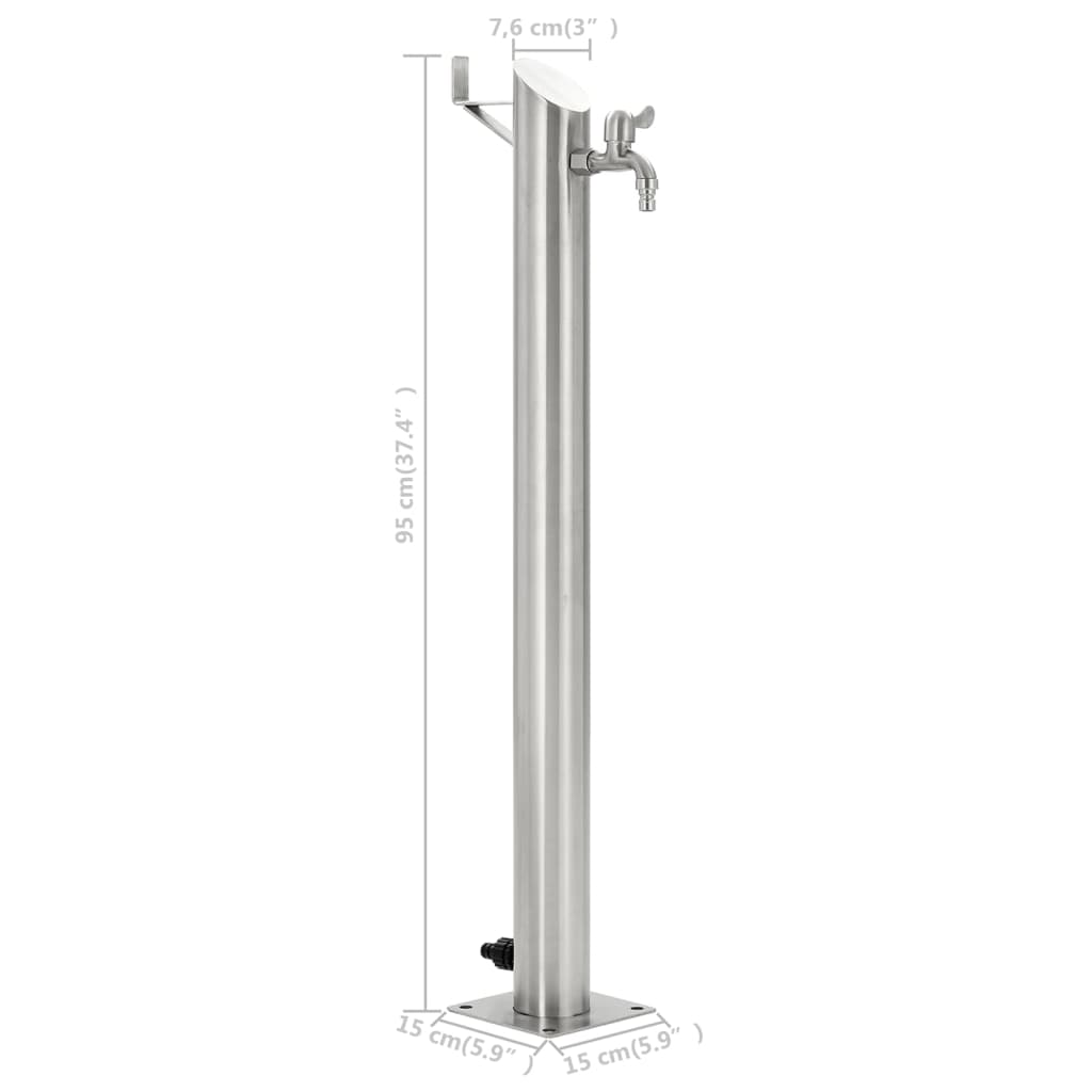 Wassersäule Edelstahl 7,6 x 95 cm Wasserhahn Garten Zapfsäule Silber