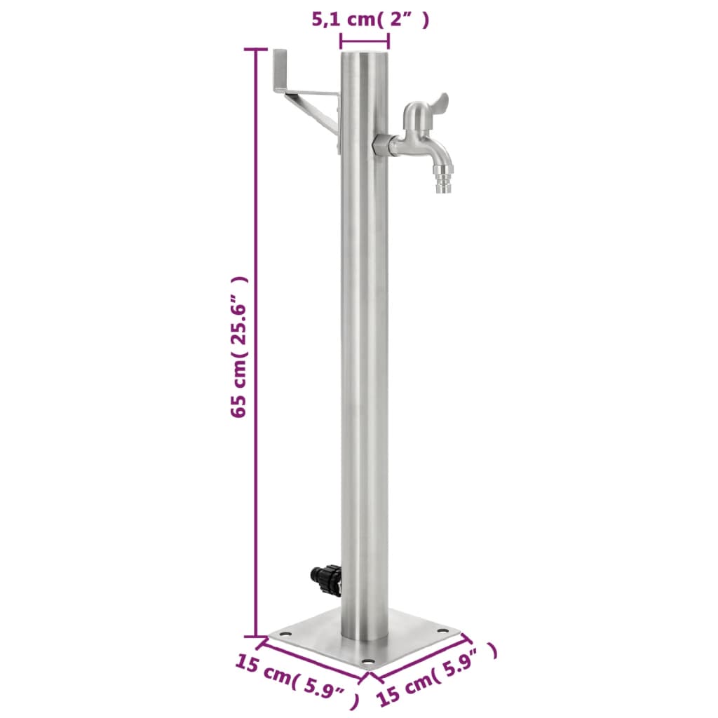 Wassersäule Edelstahl 5,1x65 cm Wasserhahn Garten Zapfsäule Silber