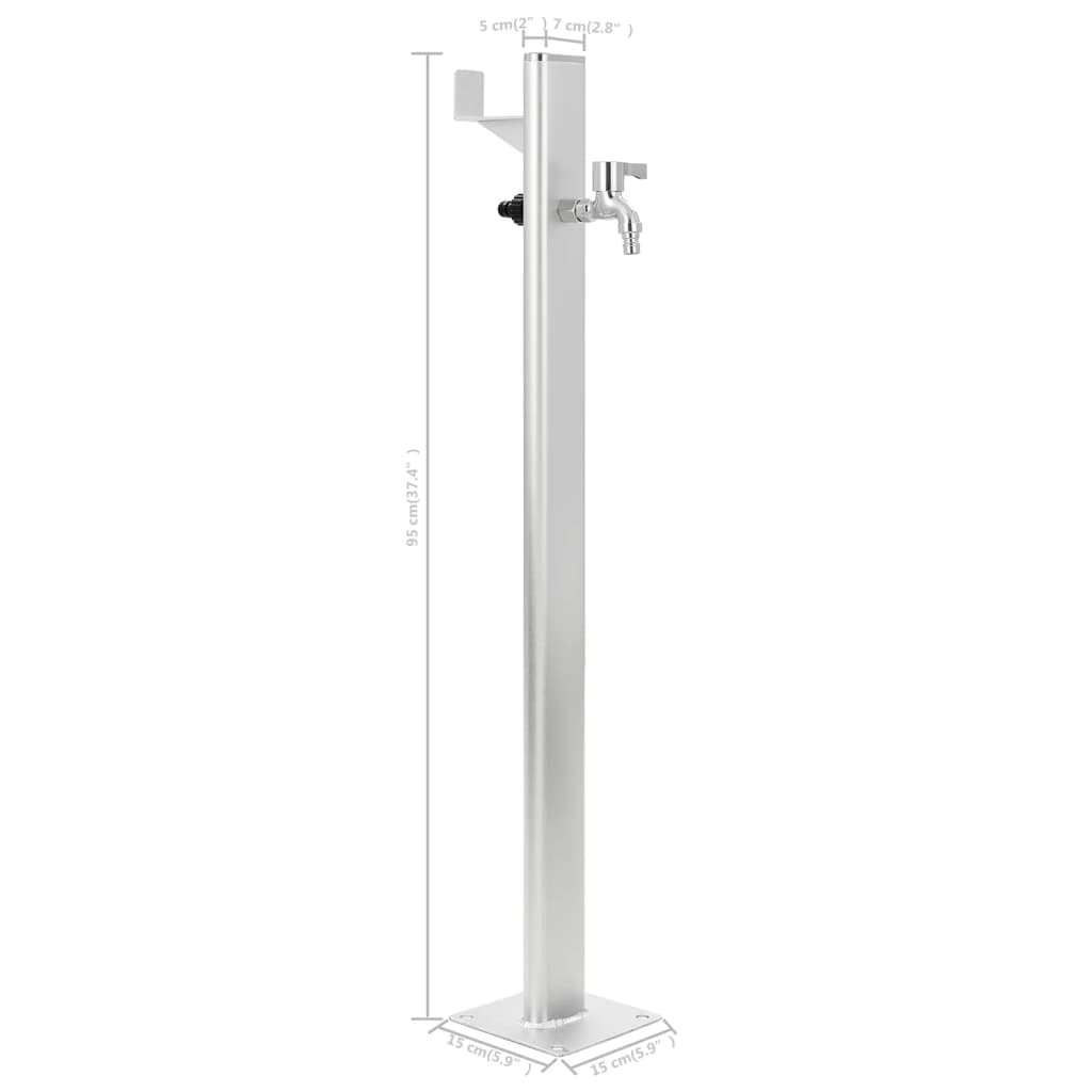 Wassersäule Aluminium 7 x 3 x 95 cm Garten Wasserhahn Zapfsäule Silber