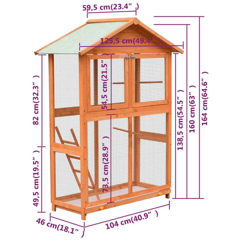 Vogelkäfig Kiefer Tannenholz Massiv 120 x 60 x 168 cm Vogelhaus Voliere