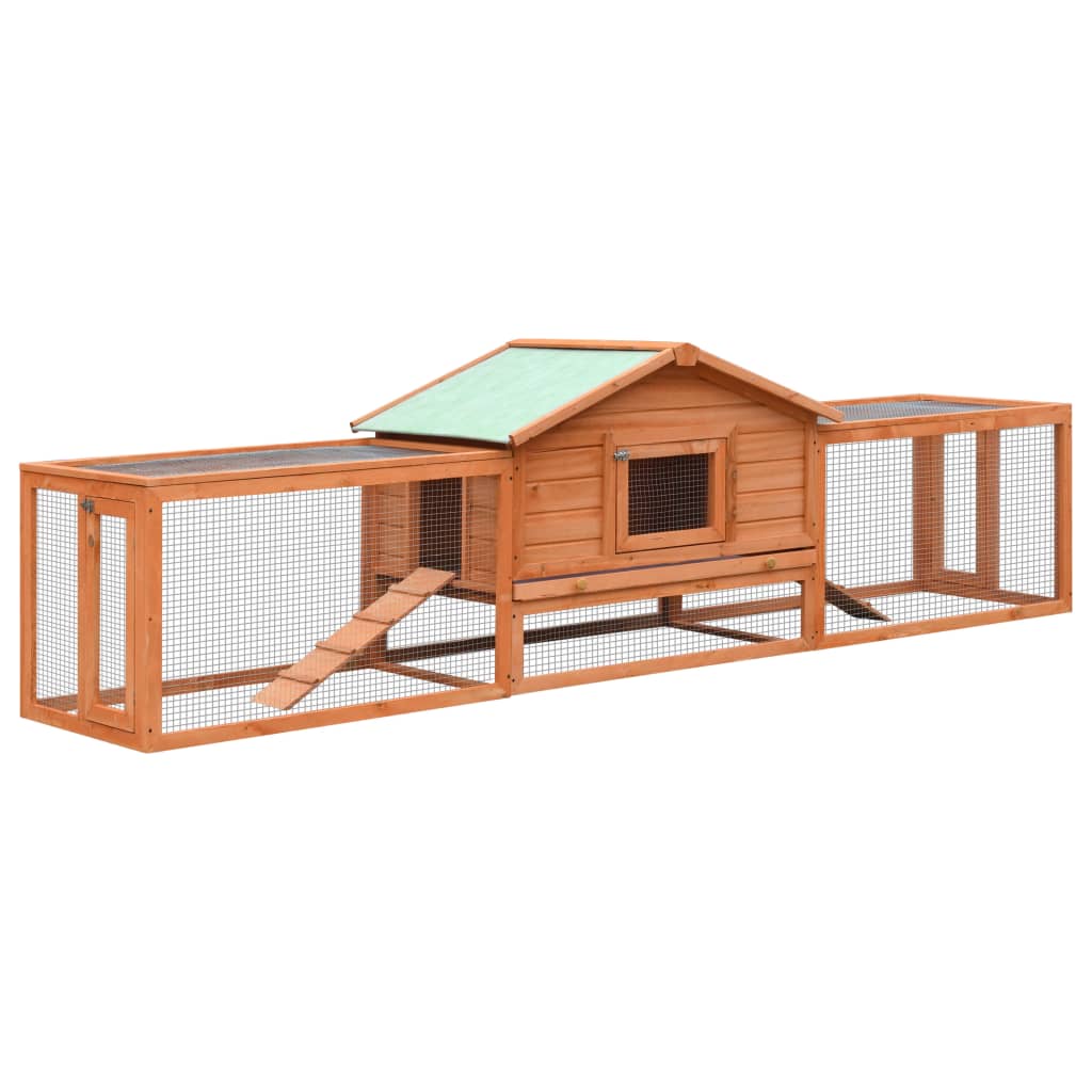 Kaninchenstall 303 x 60 x 86 cm Hasenstall mit Freilauf Holz Massiv