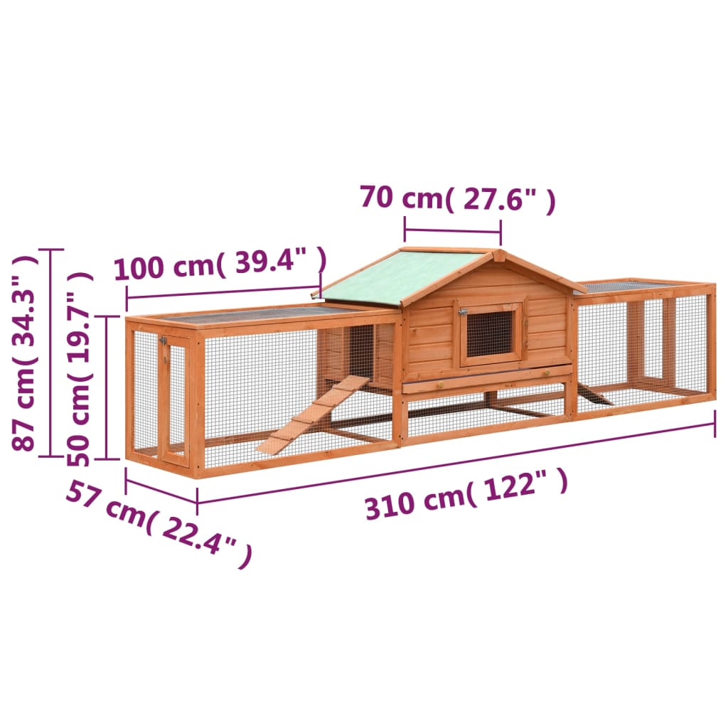 Kaninchenstall 303 x 60 x 86 cm Hasenstall mit Freilauf Holz Massiv