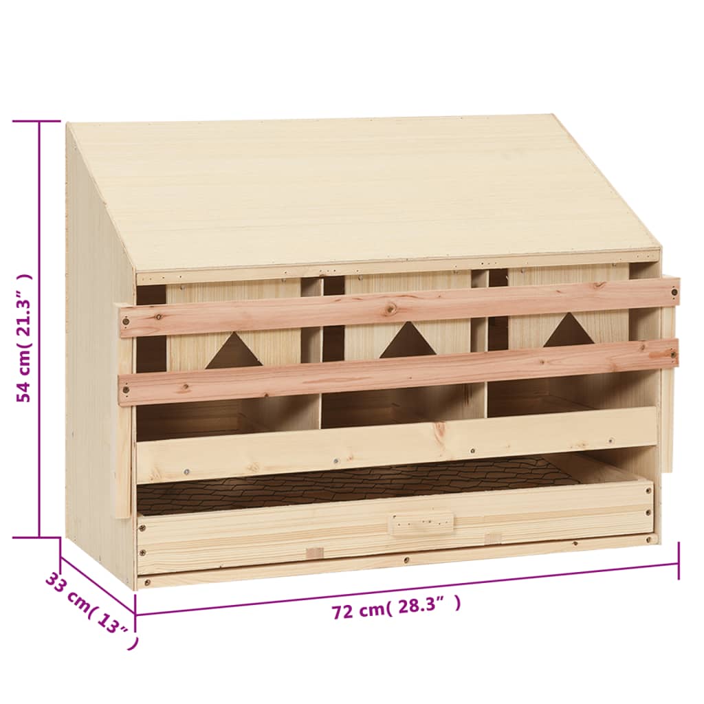 Legenest Hühnernest 3 Fächer 72 x 33 x 54 cm Massivholz Kiefer + MDF Abrollnest natur