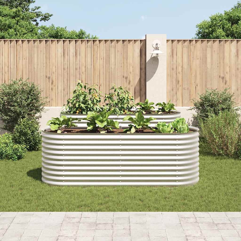 Garten-Hochbeet 240 x 80 x 81 cm Verzinkter Stahl Silbern Pflanzkasten oval