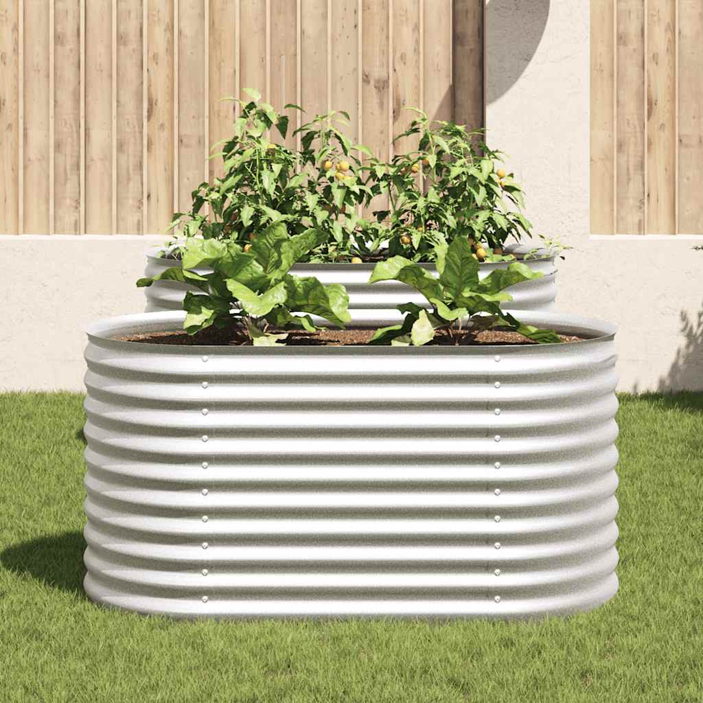 Garten-Hochbeet 160x80x81 cm Verzinkter Stahl Silbern Pflanzkübel oval