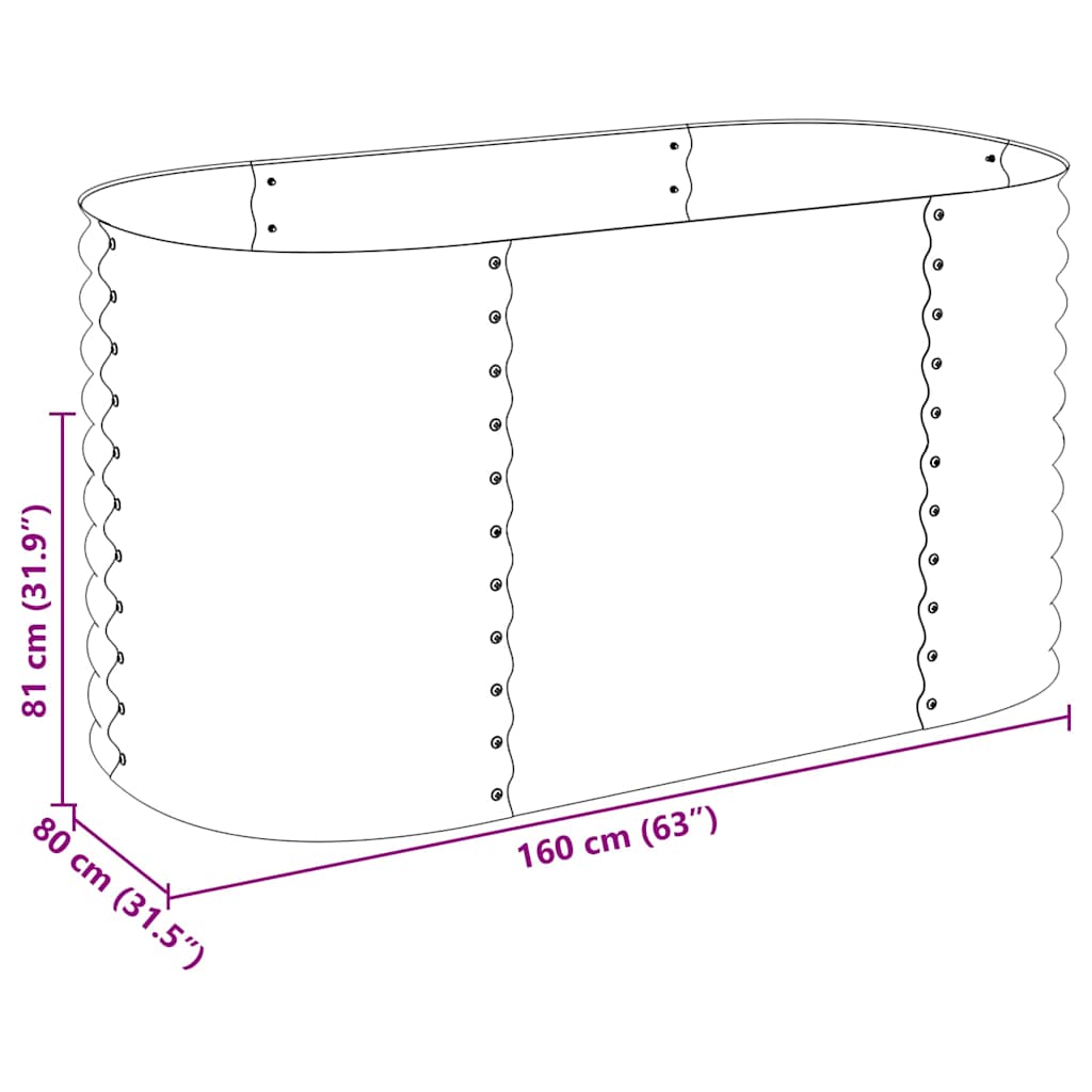 Garten-Hochbeet 160x80x81 cm Verzinkter Stahl Silbern Pflanzkübel oval
