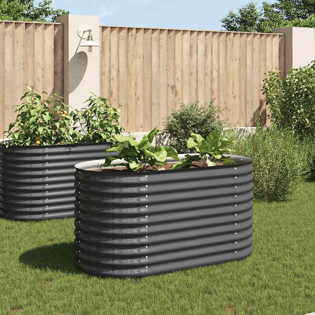 Garten-Hochbeet 160x80x81 cm Verzinkter Stahl Grau Pflanzkübel oval