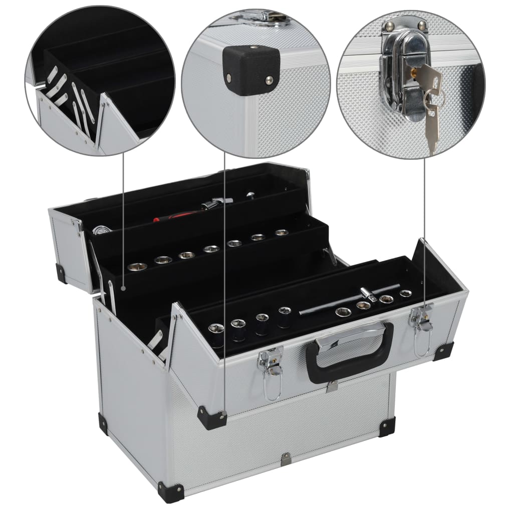Werkzeugkoffer 43,5 x 22,5 x 34 cm Silber Aluminum 6 Trays